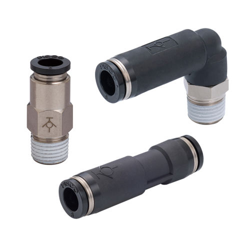 Racor con válvula de cierre - PS series - NIHON PISCO CO., Ltd. - neumático / push-in / acodado