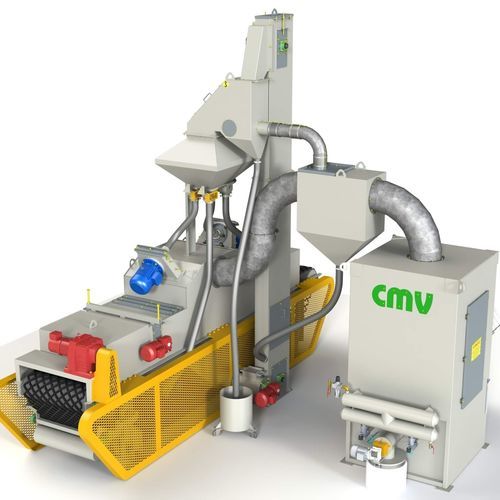 Granalladora con transportador de cinta de rejillas - CMV - de turbina / para metal / automática