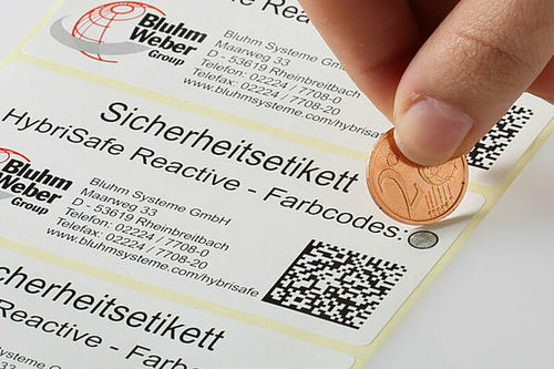 Etiqueta de seguridad - Bluhm Systeme GmbH - con motivos estampados