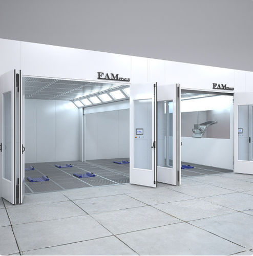 Cabina de pintura cerrada - FAM srl - para vehículos / a medida / con ventilación vertical