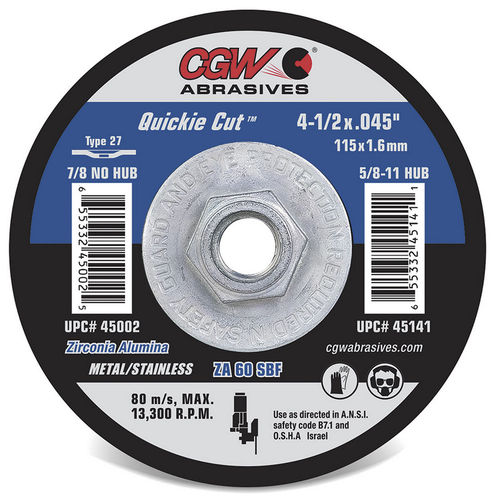 Disco tronzador para acero - 45001 - CGW Abrasives - para acero inoxidable / de óxido de aluminio / de circona