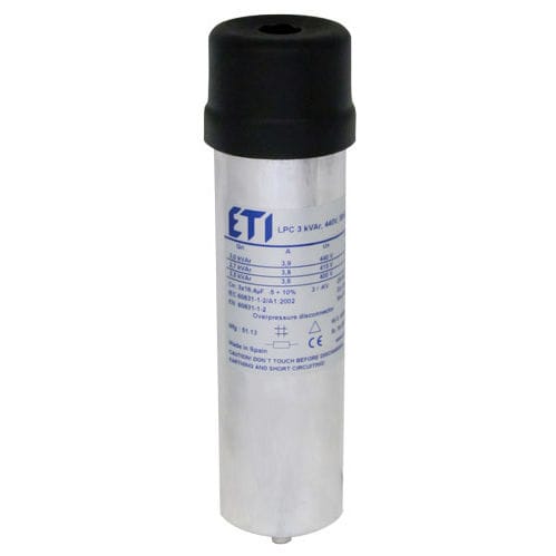 Condensador eléctrico de película de polipropileno - 004656555 - ETI - cilíndrico / de compensación factor de potencia / seco