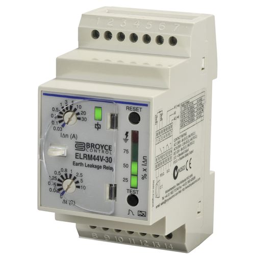 Relé de protección de fuga a tierra - ELRM44V-3 (0.5s) - Broyce Control - 1NA/NC / en riel DIN / temporizador