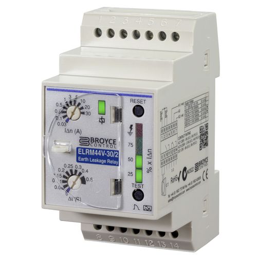 Relé de protección de fuga a tierra - ELRM44V-3/2 - Broyce Control - 1NA / 1NA/NC / en riel DIN