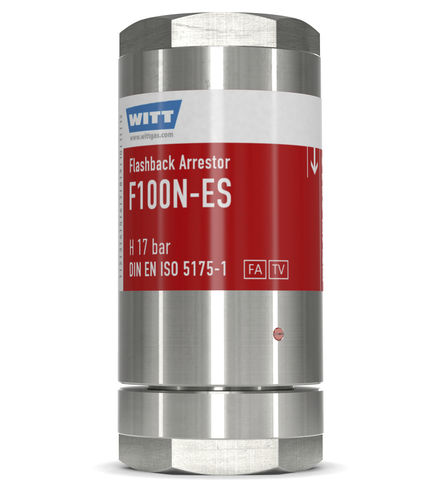 Antirretorno parallamas con válvula antirretorno - F100N-ES - WITT-Gasetechnik - para operación de recorte y soldadura / para hidrógeno / para la industria del vidrio