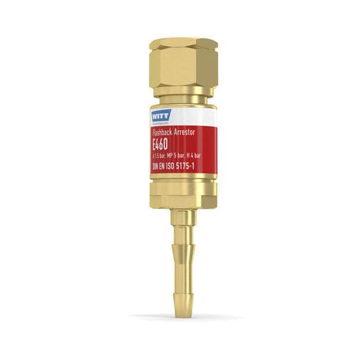 Antirretorno parallamas con válvula antirretorno - E460-1 - WITT-Gasetechnik - para la industria del vidrio / para hidrógeno / para operación de recorte y soldadura