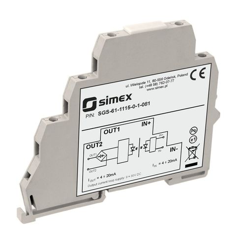 Convertidor de señal analógico - SGS-61 series - SIMEX Sp. z o.o. - transmisor / con aislamiento galvánico / en riel DIN