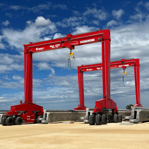 Carretilla elevadora de tipo straddle (horcaja) para vigas prefabricadas de hormigón - MST 120 - CIMOLAI TECHNOLOGY - para cargas pesadas / con neumáticos