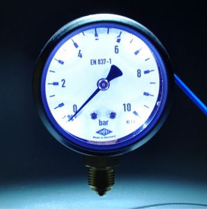 Manómetro con iluminación de LED integrada - GL63 LED - Manometer Preiss EMPEO-KBM OHG - analógico / de acero inoxidable / de latón