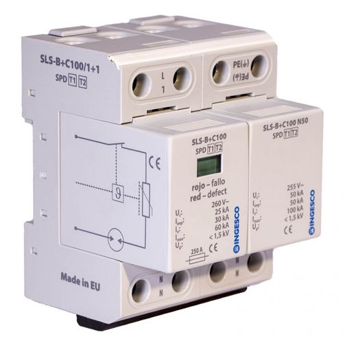 Protector de sobretensión tipo 1 + 2 - SLS-B+C100/1+1 - INGESCO - de alta energía / combinado / enchufable