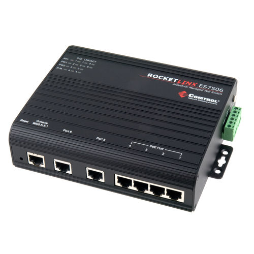 Conmutador Ethernet administrable - RocketLinx® ES7506 - Comtrol Corporation - 6 puertos / con enlace inalámbrico / empotrable