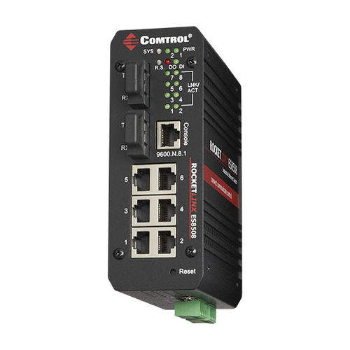Conmutador convertidor administrable - RocketLinx ® ES8508F-S-XT - Comtrol Corporation - 8 puertos / de fibras ópticas / Gigabit Ethernet