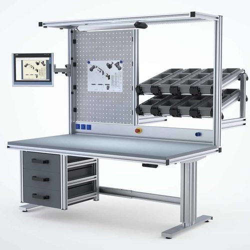 Banco de trabajo de aluminio - Robotunits GmbH - para ensamblaje / para taller / con cajones