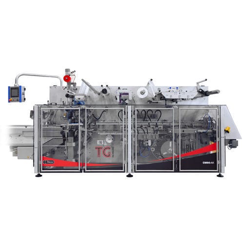 Envolvedora horizontal - CM90 X-fold - TG-Packaging bvba - enteramente automática / para máquina de embalaje / para pasteles