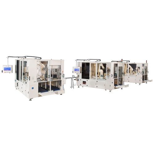 Máquina de acondicionamiento robotizada - DMA Groupe - horizontal / para cajas de cartón / con transportador