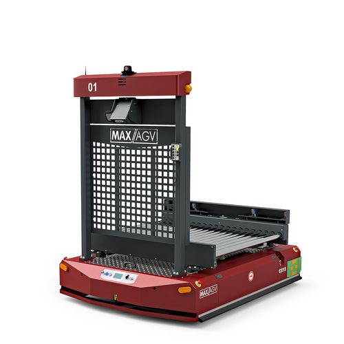 Carro de transferencia para la manipulación de contenedores - CX15 - MAXAGV AB - para palés / alimentado por batería / con transportador de rodillos