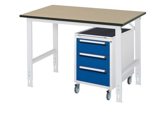 Banco de trabajo de acero - 06-625F80-12-KM09.11 - RAU - para taller / de altura regulable / modular