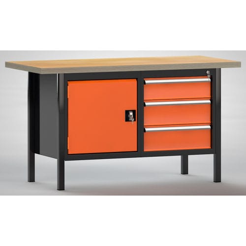 Banco de trabajo de haya - WS177N-1500M40-E1660 - KLW LUTZ - para taller / con 3 cajones / de 2 puertas