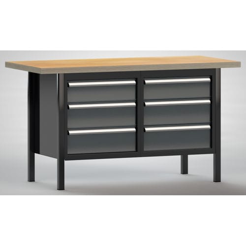 Banco de trabajo de haya - WS177N-1500M40-E1661 - KLW LUTZ - para taller / con 6 cajones / metálico