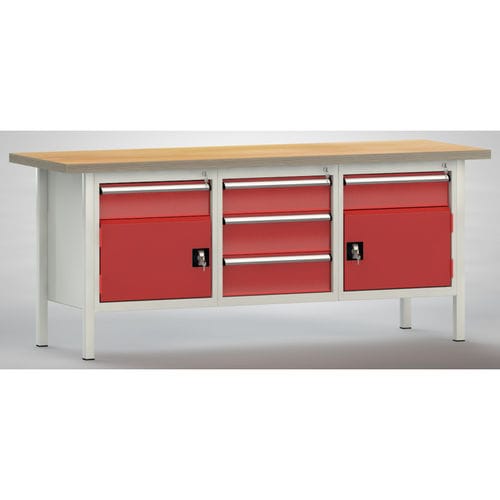 Banco de trabajo de haya - WS247N-2000M40-E7025 - KLW LUTZ - para taller / con 5 cajones / de 2 puertas