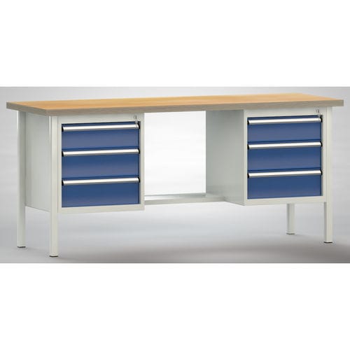 Banco de trabajo de haya - WS202E-2000M40-E2002 - KLW LUTZ - para taller / industrial / con 6 cajones