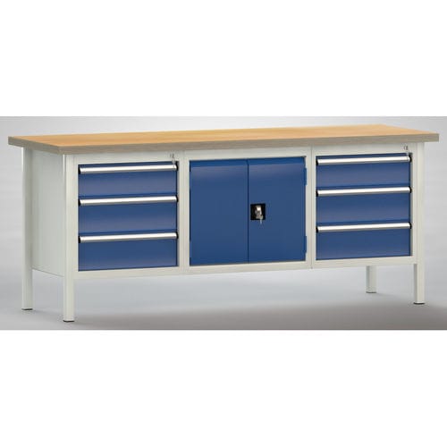 Banco de trabajo de haya - WS239N-2000M40-E7025 - KLW LUTZ - para taller / con 6 cajones / con puertas dobles