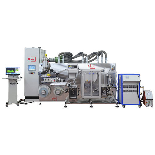 Sistema de recubrimiento/laminado a base de resina epoxi - MK-EPX-180 - Biko Meccanica Srl - de abrasivos aplicados / para banda estrecha / con sistema de polimerización por UV