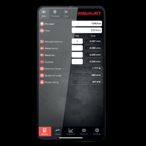 Aplicación móvil de cálculos - Aquajet Systems AB - de evacuación de fluidos / para bomba / automatizada