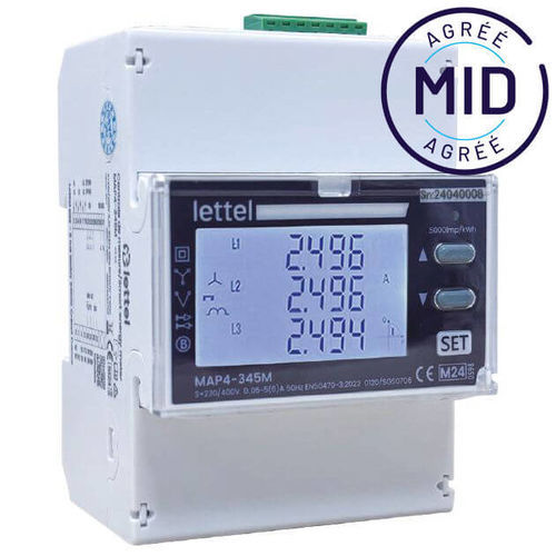 Contador de energía eléctrica monofásico - MAP4-345M - Lettel - trifásico / en riel DIN / Modbus