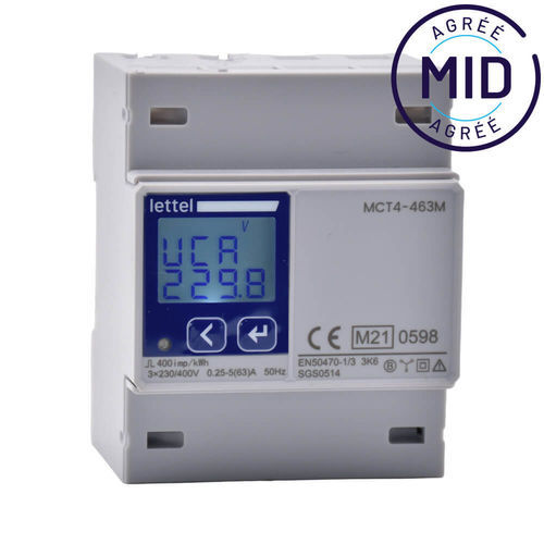 Contador de energía eléctrica trifásico - MCT4-463M - Lettel - en riel DIN / Modbus / salida de impulsos