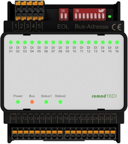 Módulo de entrada digital - romod 16DI - Romutec Steuer- u. Regelsysteme GmbH - RS-485 / Modbus RTU / 16 entradas digitales