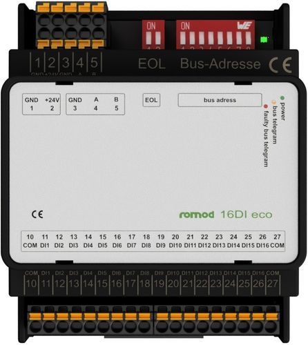 Módulo de entrada digital - romod 16DI eco - Romutec Steuer- u. Regelsysteme GmbH - RS-485 / Modbus RTU / 16 entradas digitales