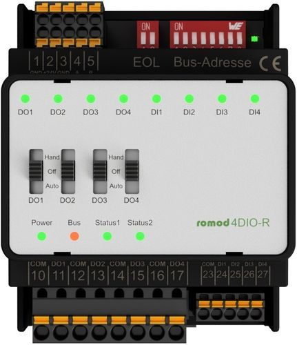 Módulo E/S digital - romod 4DIO-R - Romutec Steuer- u. Regelsysteme GmbH - RS-485 / en serie / Modbus RTU