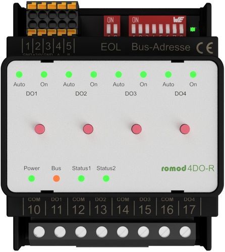 Módulo de salida digital - romod 4DO-R - Romutec Steuer- u. Regelsysteme GmbH - Modbus / 4 S / en riel DIN
