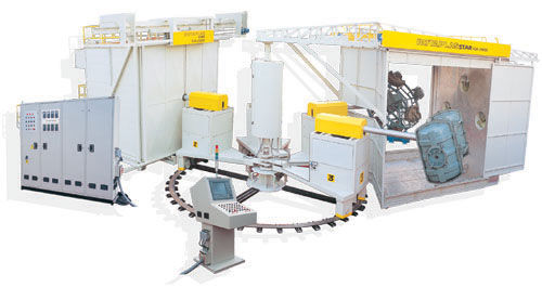 Máquina de rotomoldeado 5 zonas de trabajo - 4 A series - M. Plast (India) Limited - con brazos independientes