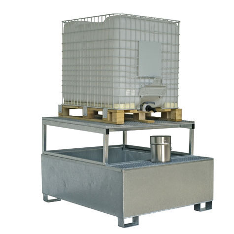 Paleta de retención para contenedor IBC - TCB 1 - Saebu Morsbach GmbH - de metal / con rejilla galvanizada