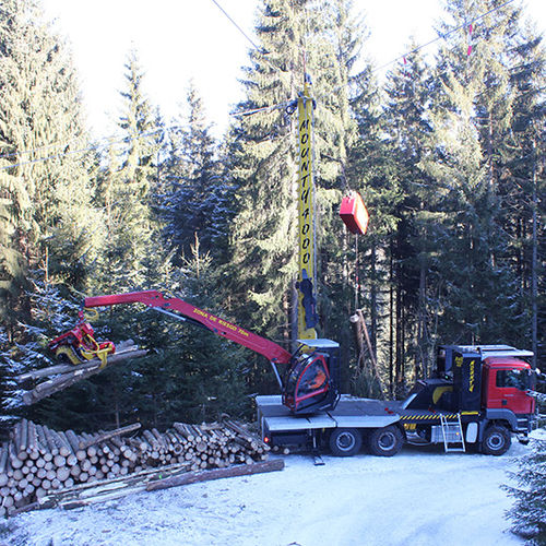 Cosechadora forestal con neumáticos - Mounty 4000 series - Konrad Forsttechnik - grúa aérea