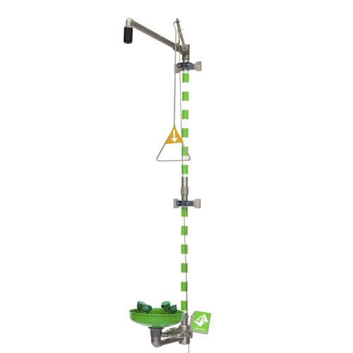 Ducha de seguridad de pared - 797 6171 - GIA Premix AB - con lavaojos y lavacara / de plástico / de acero inoxidable