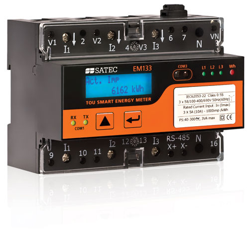 Contador de energía eléctrica trifásico - EM133 - SATEC - en riel DIN / RS-485 / con pantalla LCD