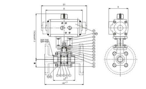 Válvula de bola - 2370 F - Avcon Controls PVT. Ltd. - con control neumático / de control / de 3 piezas