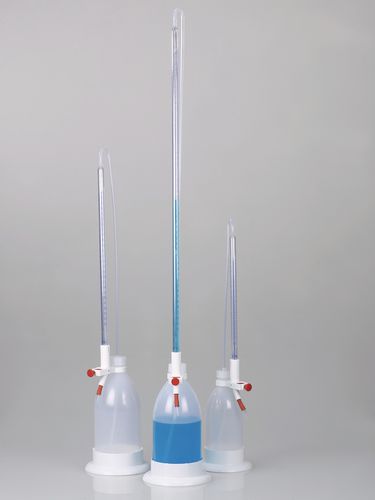 Bureta de titulación - 9695 series - Bürkle - de vidrio borosilicato / resistente a los productos químicos / con revestimiento protector antiastillamiento
