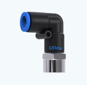 Racor neumático - VO series - UFLOW AUTOMATION - roscado / codo de 90º / de metal