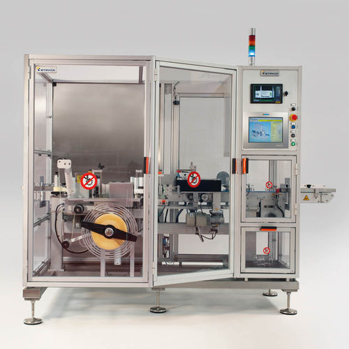 Máquina de etiquetado automática - PHARMA ROUND - Etipack - para botellas / para aplicación en el lateral del producto / wraparound