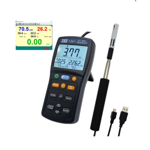 Termo-anemómetro de hilo caliente - TES-1341 - TES Electrical Electronic Corp. - digital / alimentado por batería / USB