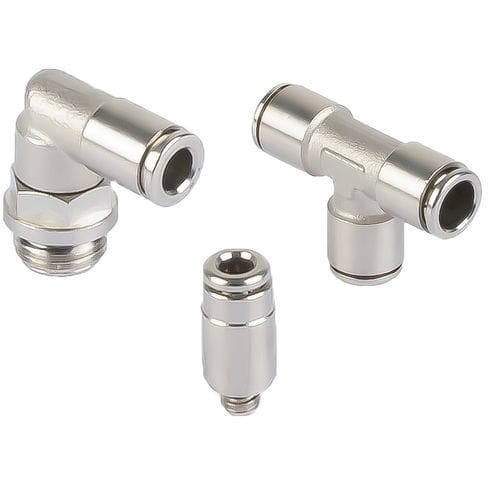 Racor de latón niquelado - A100 series - A&T Fluid solutions - neumático / push-in / acodado