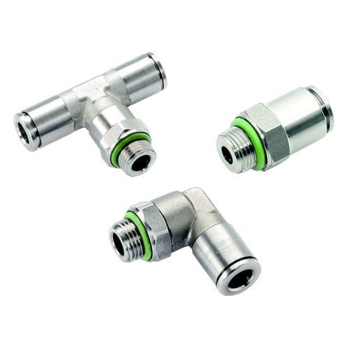 Racor de acero inoxidable - A100X series - A&T Fluid solutions - neumático / push-in / acodado