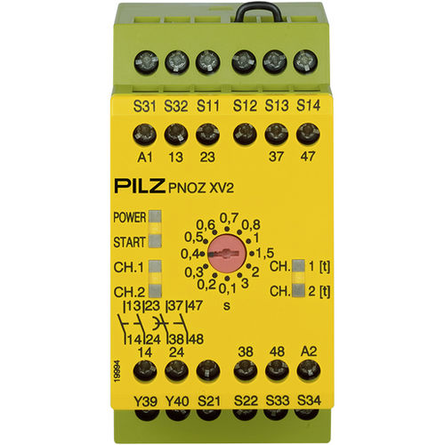 Relé de seguridad de parada de emergencia - PNOZ XV2 - PILZ - para montaje en panel / 24 Vcc / temporizador