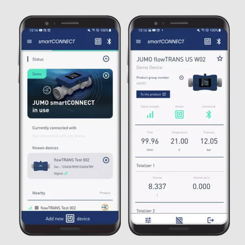 Aplicación móvil de configuración y diagnóstico - smartCONNECT - JUMO GmbH & Co. KG - de adquisición de datos / de supervisión / para caudalímetro