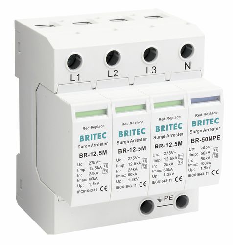 Protector de sobretensión de tipo 1 - BR-12.5M 3+1 series - Britec Electric Co., Ltd - de tipo 2 / clase I / clase II