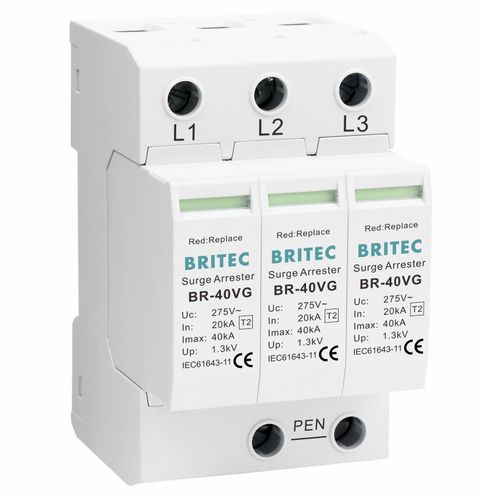Protector de sobretensión de tipo 2 - BR-40VG 3P series - Britec Electric Co., Ltd - clase II / enchufable / en riel DIN